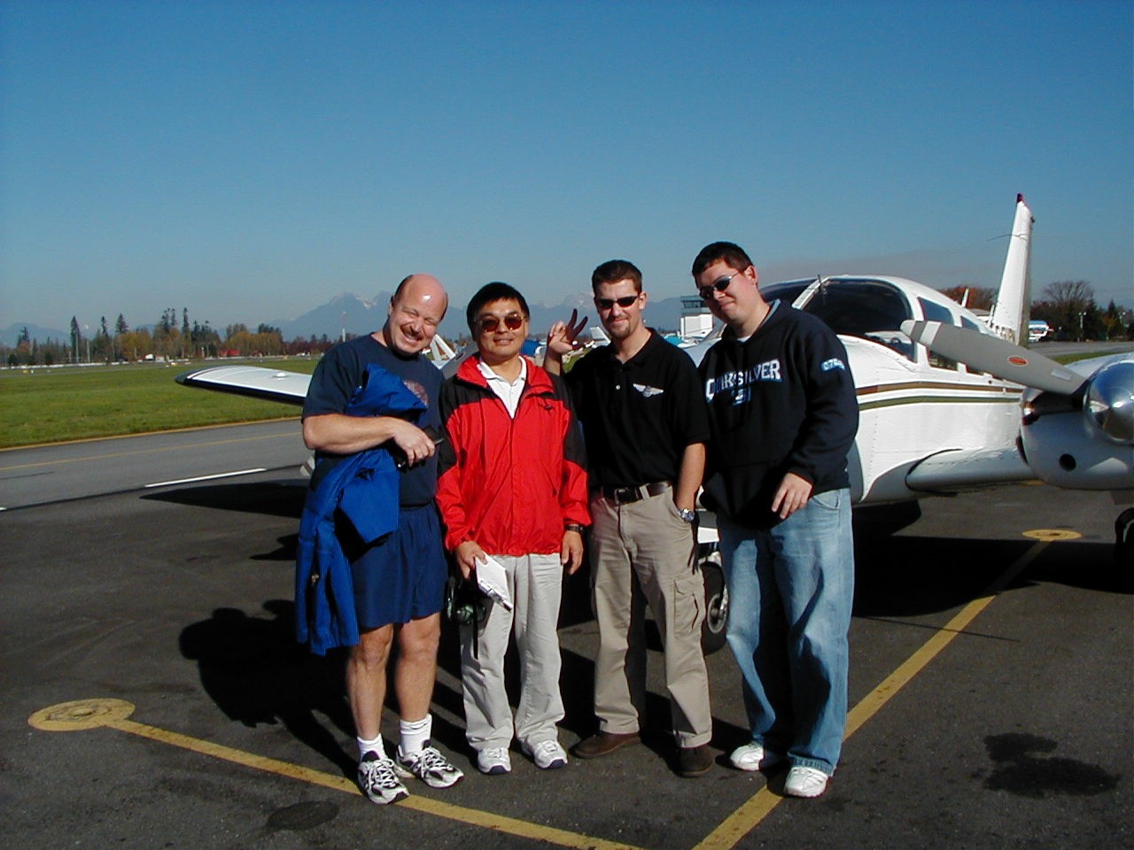 On the ramp at Langley Airport, preparing to depart for Palm Springs.  Langley Flying School.